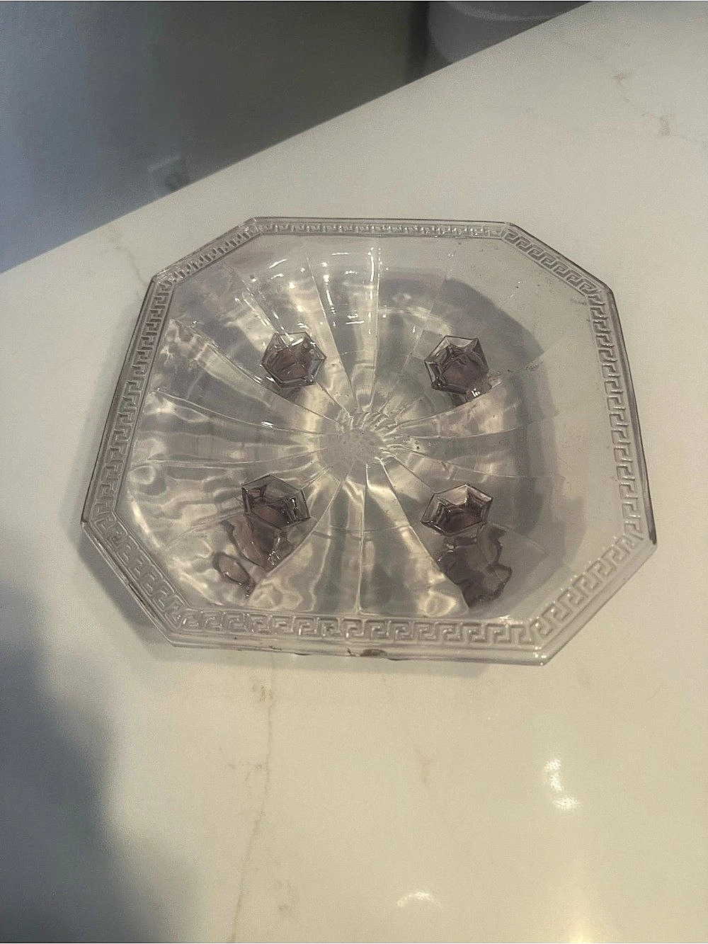 Vintage Heisey Greek Key Octagonal Footed Bowl 433 amethyst